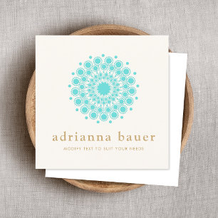 Carte De Visite Carré Yoga Turquoise bleu Mandala