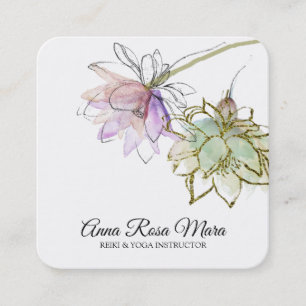Carte De Visite Carré *~* Zen AP32 Lotus rose Yoga Logo Fleur QR