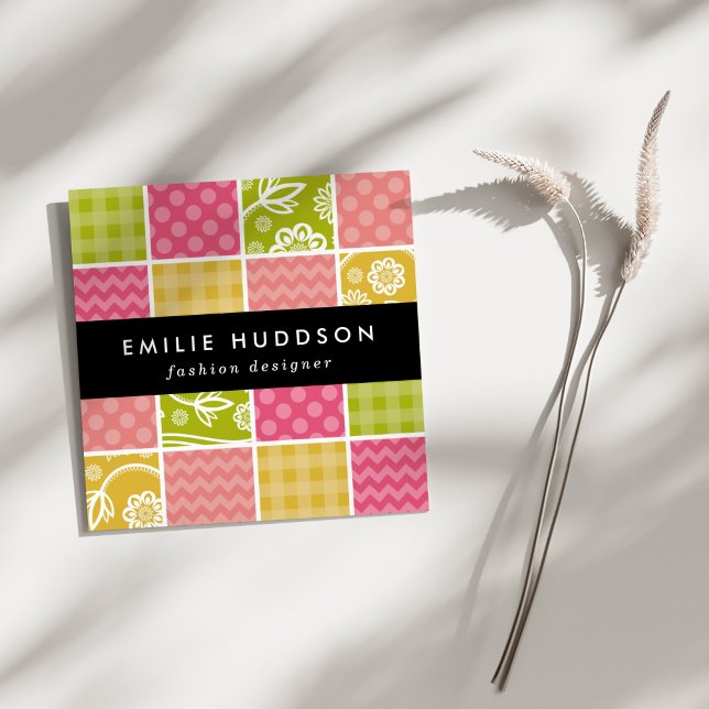 Carte De Visite Carré Zigzag, Chevron, Pois, En vichy, Patchwork (Créateur téléchargé)