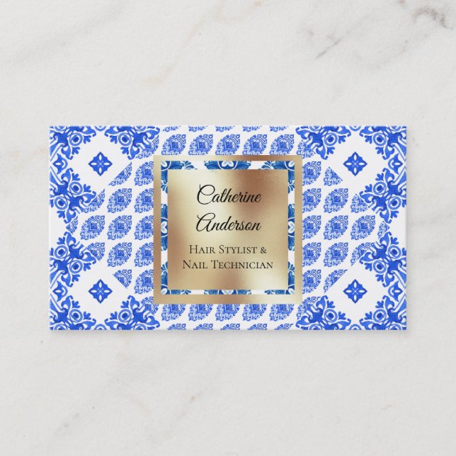 Carte De Visite Carrelage blanc moderne carré d'or méditerranéen (Devant)