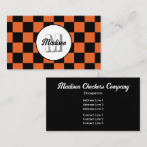 Carrés à dames noir et orange rétro Monogramme