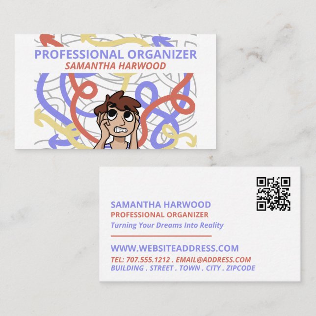Carte De Visite Cartoon Chaos Design, Organisateur Professionnel (Devant / Derrière)
