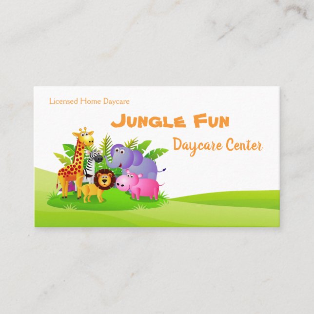 Carte De Visite Cartoon mignon Safari Animaux Enfants Garderie (Devant)