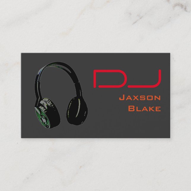 Carte De Visite Casque Arrière - plan DJ Stylish Red Orange Grey (Devant)