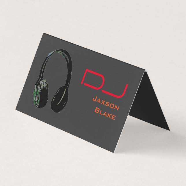Carte De Visite Casque Arrière - plan DJ Stylish Red Orange Grey (Devant)