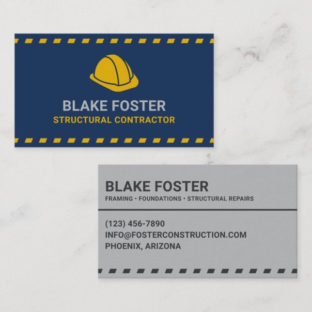Carte De Visite Casque de chantier de contractant de structure ble (Devant / Derrière)