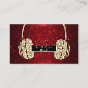 Carte De Visite Casque DJ élégant moderne rouge bokeh paillettes