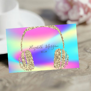 Carte De Visite Casque DJ Moderne Paillettes Dorées Holographiques