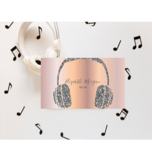 Carte De Visite Casque DJ Pailleté Argent Or Rose Élégant