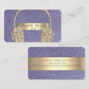Carte De Visite Casque DJ Paillettes Violet Moderne et Cool