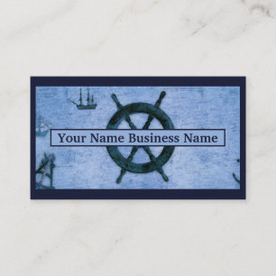 Carte De Visite Casque en bois Vintage maritime bleu personnalisé