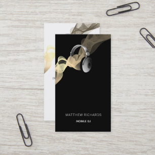 Carte De Visite Casque noir moderne pour DJ mobile Or