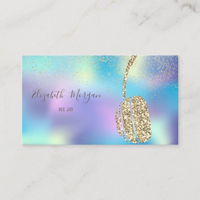 Carte De Visite Casque Parties scintillant Holographique bleu DJ,  (Devant)