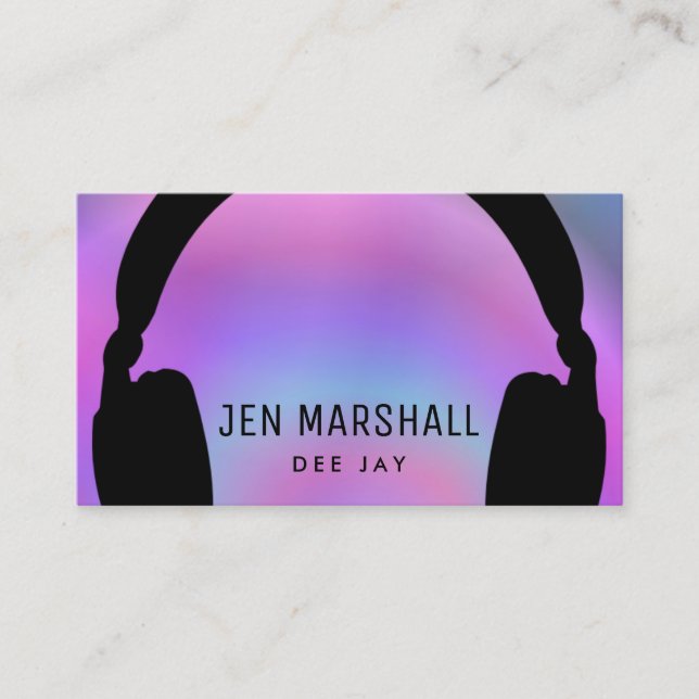 Carte De Visite Casques DJ sur dégradé holographique (Devant)
