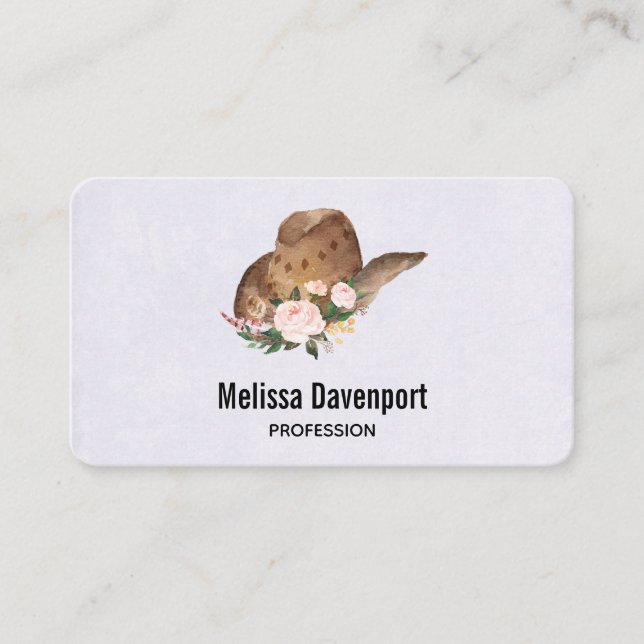 Carte De Visite Casquette Brown Cowgirl avec fleurs roses (Devant)