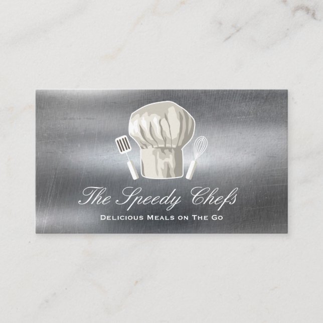Carte De Visite Casquette chef et outils cuisine | Métallique (Devant)