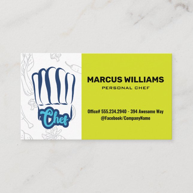 Carte De Visite Casquette culinaire | Propriétaire du restaurant (Devant)