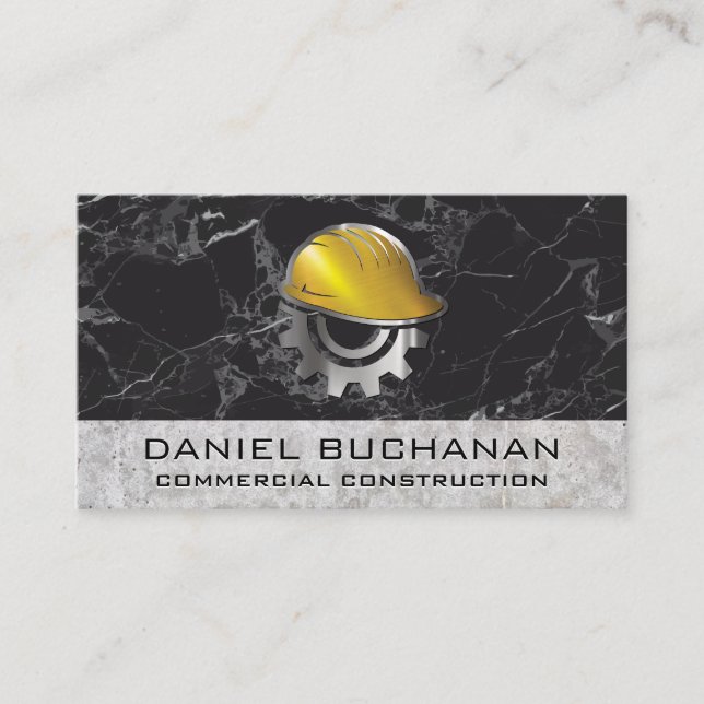 Carte De Visite Casquette de construction | Marbre | Constructeurs (Devant)