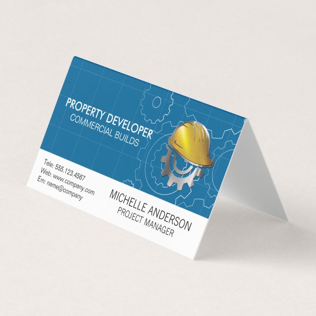 Carte De Visite Casquette dur de construction | Engrenages (Devant)