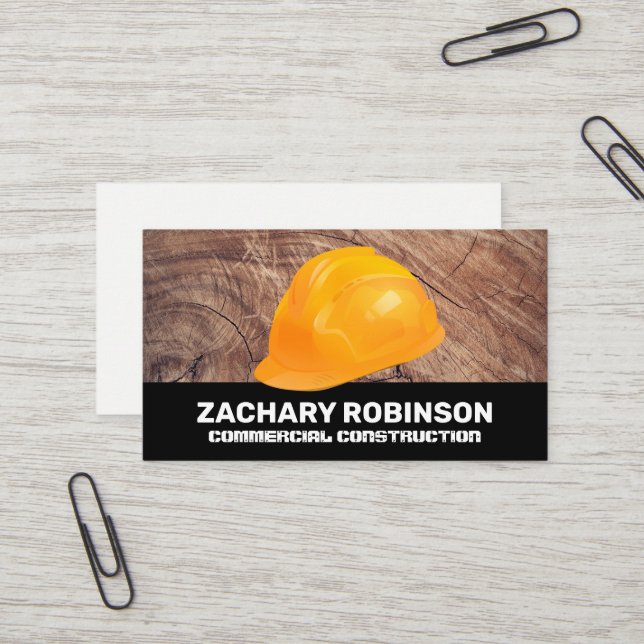 Carte De Visite Casquette dur de construction | Grain de bois (Devant/Arrière en situation)