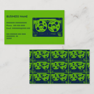 Carte De Visite Cassette audio rétro vert et bleu
