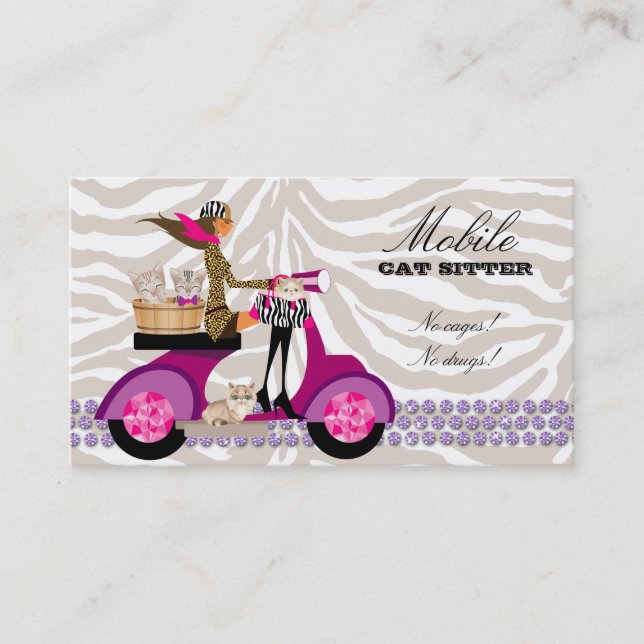 Carte De Visite Cat Sitter Zebra Scooter Cute (Devant)