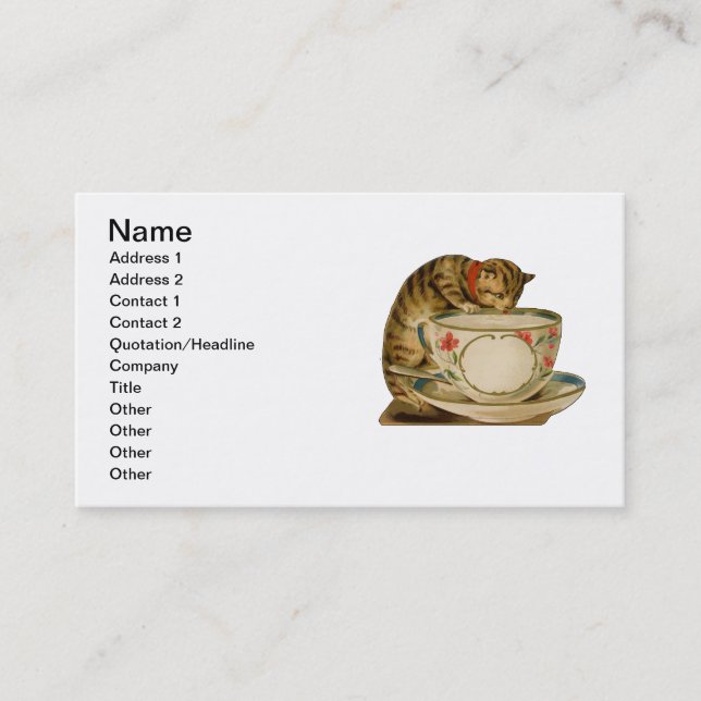 Carte De Visite Cat Teacup Cute Vintage Victorien (Devant)