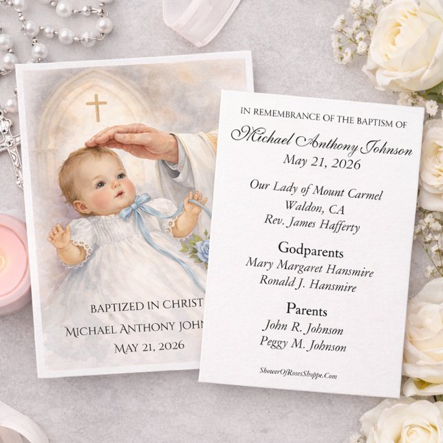 Carte De Visite Catholic Baby Boy Baptismal Remembrance Holy Card (Créateur téléchargé)