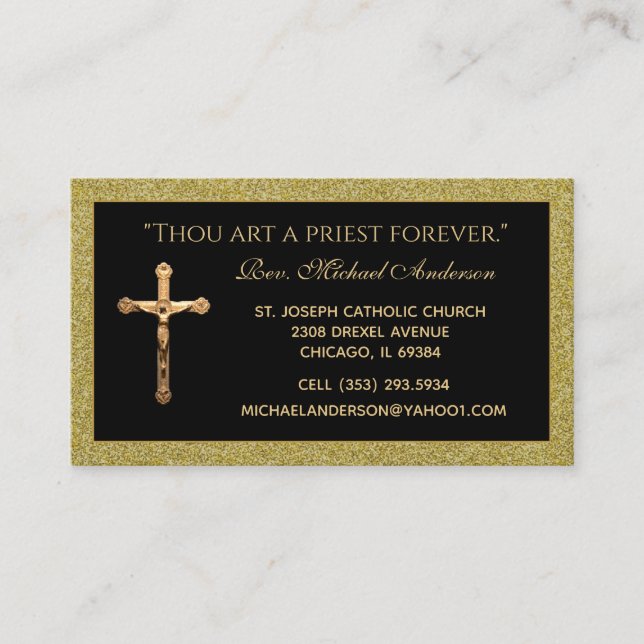 Carte De Visite Catholique Priest Gold Crucifix Scripture Citation (Devant)