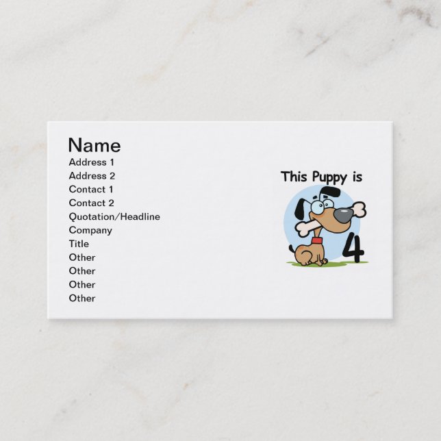Carte De Visite Ce Chiot 4e Anniversaire Tshirts et cadeaux (Devant)