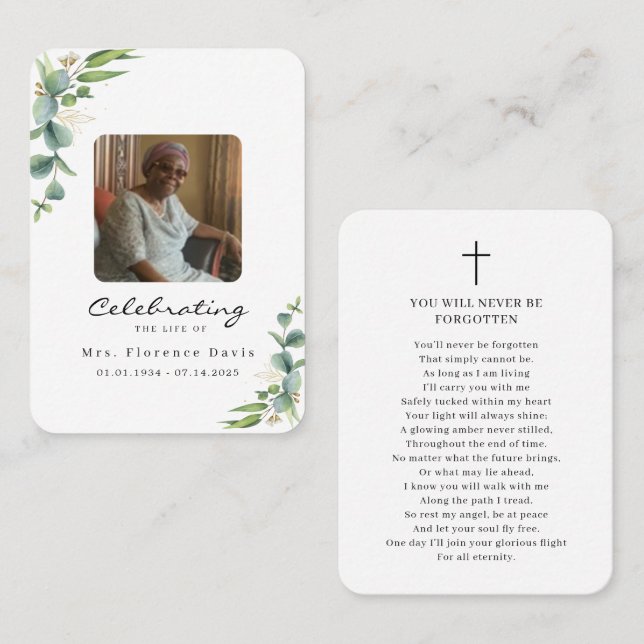 Carte De Visite Celebration of Life Photo Memorial Prayer Card (Devant / Derrière)