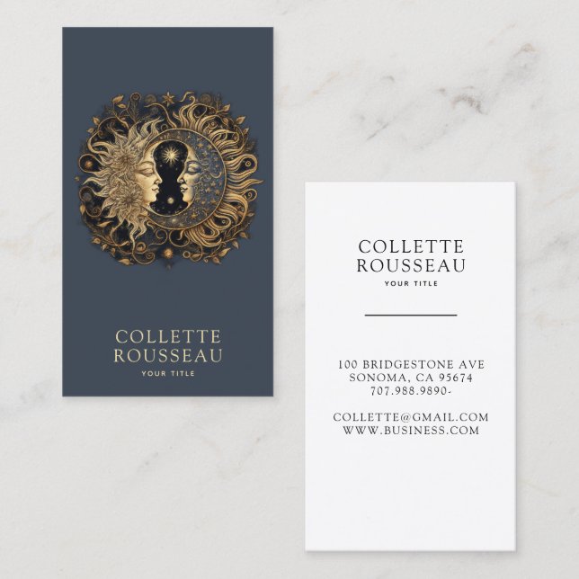 Carte De Visite Celestial Gold Black Sun Moon Smoky Deep Blue (Devant / Derrière)