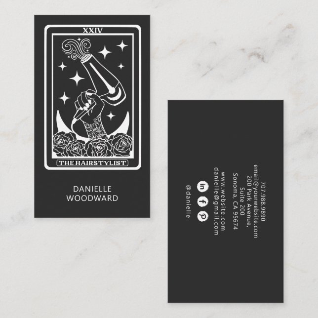 Carte De Visite Celestial Tarot Hairdresser Cahrcoal gray (Devant / Derrière)