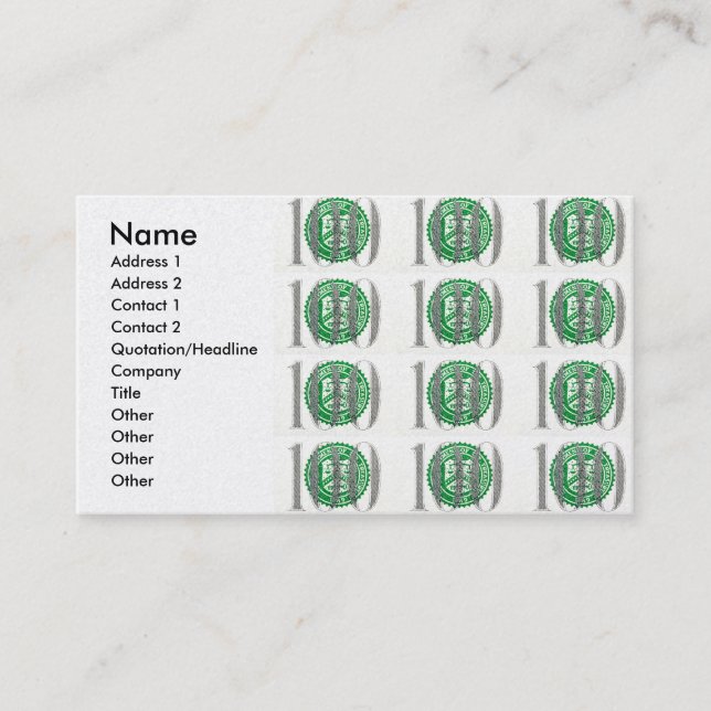 Carte De Visite Cent billet d'un dollar (Devant)