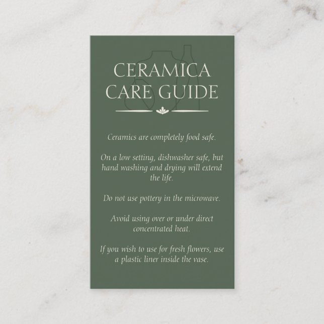 Carte De Visite Céramique Vase de poterie verte Instruction de car (Devant)