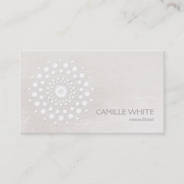 Carte De Visite Cercle blanc chic et élégant Mandala Ivory (Devant)
