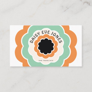 Carte De Visite Cercle de fleurs vert orange noir rétro Boho