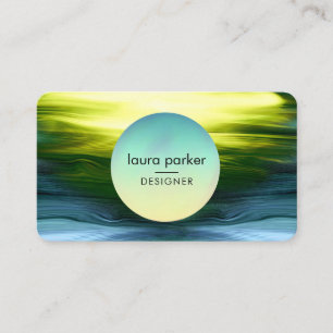 Carte De Visite Cercle de Lune de Mer Verte Bleue Moderne en Aquar