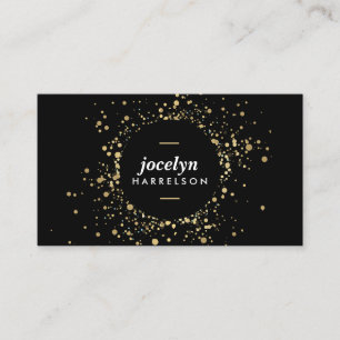 Carte De Visite Cercle Faux Gold Confetti Scatted sur Noir