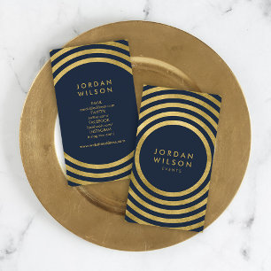 Carte De Visite Cercles d'or bleu élégant Médias sociaux géométriq