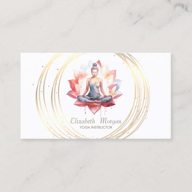 Carte De Visite Cercles d'or élégant moderne Yoga Girl Lotus (Devant)