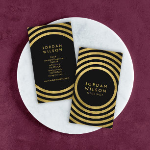 Carte De Visite Cercles d'or noir élégant Médias sociaux géométriq