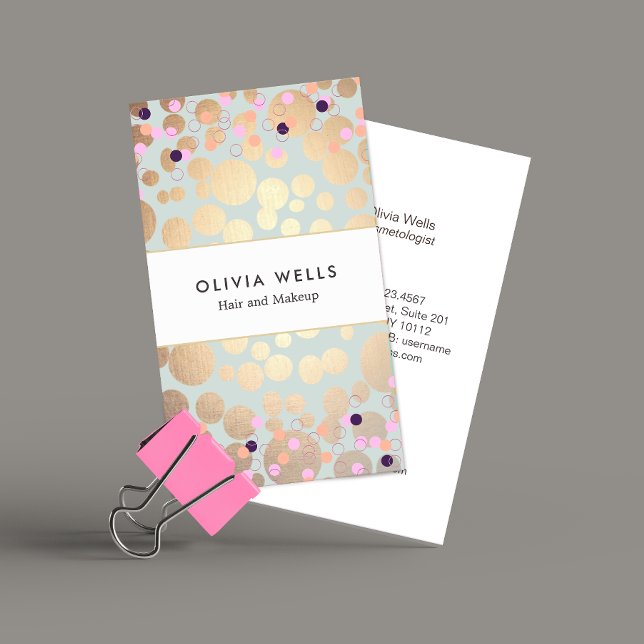 Carte De Visite Cercles Faux Gold Foil et Motif Confetti (Créateur téléchargé)