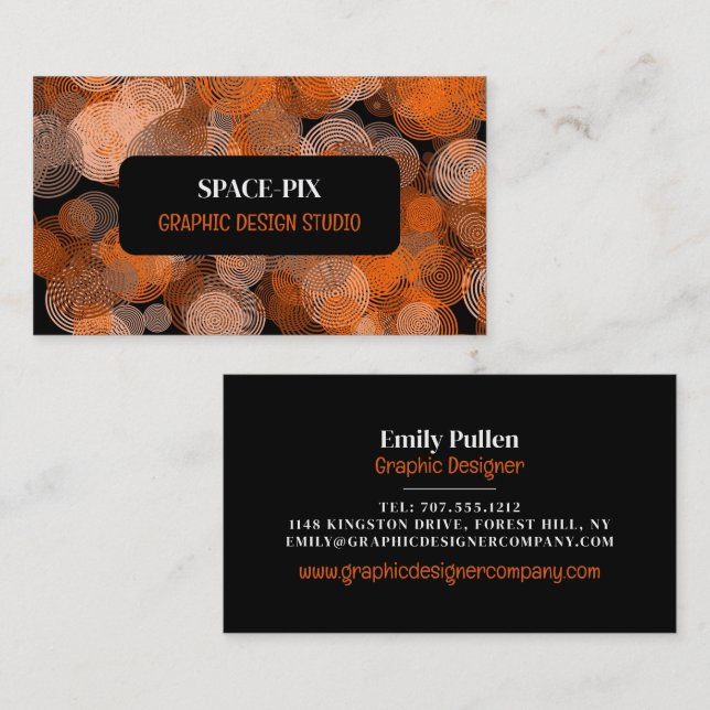 Carte De Visite Cercles graphiques orange, Graphic Designer (Devant / Derrière)