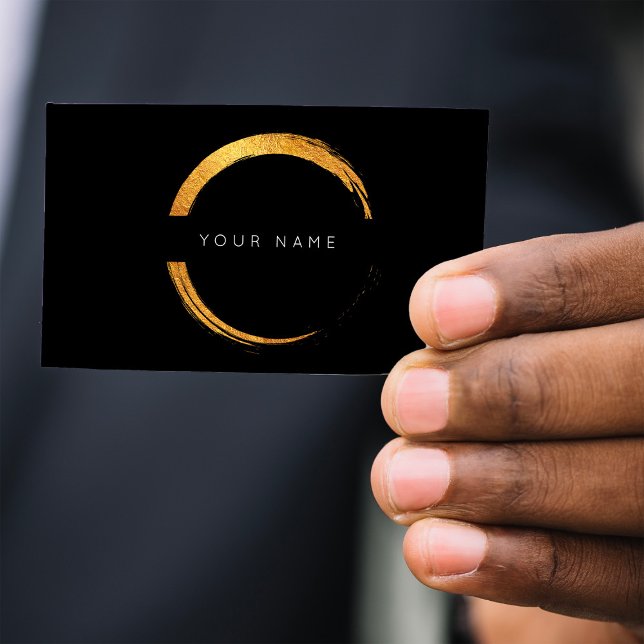 Carte De Visite Cercles peints Vip noir à huile dorée (Painted Circles Golden Foil Black Vip Business Card)