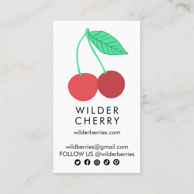 Carte De Visite Cerises Fun Fruit Nutritionniste Chef Icônes socia (Dos)