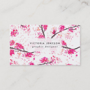 Carte De Visite Cerisiers en fleurs roses Aquarelle Oriental Sakur