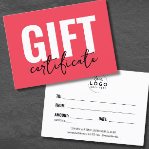Carte De Visite Certificat-cadeau d'entreprise Logo Rouge