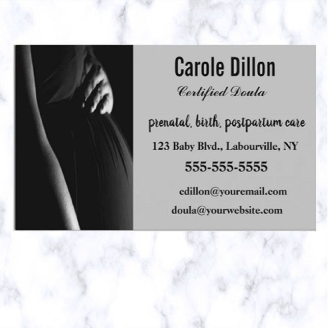 Carte De Visite Certifié noir et blanc modifiable Doula (Créateur téléchargé)