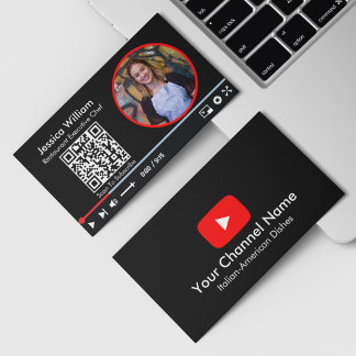 Carte De Visite Chaîne de Vlogueur Youtube avec Code QR Noir